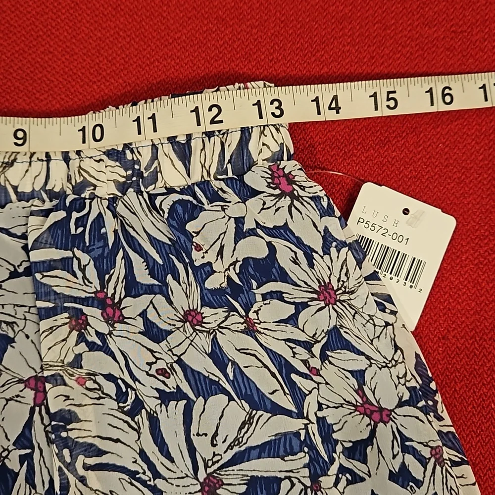 LUSH Blue pink white floral shorts lace edged lined elastic waist NWT